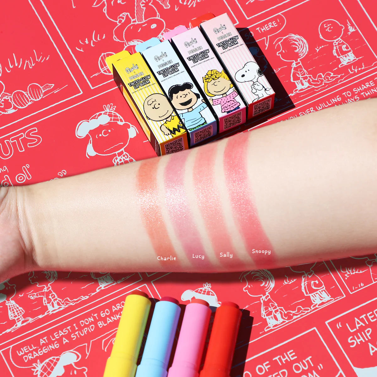 RUDE Peanuts Tinted Glow Lip Balm - Charlie ~ Peach Nude