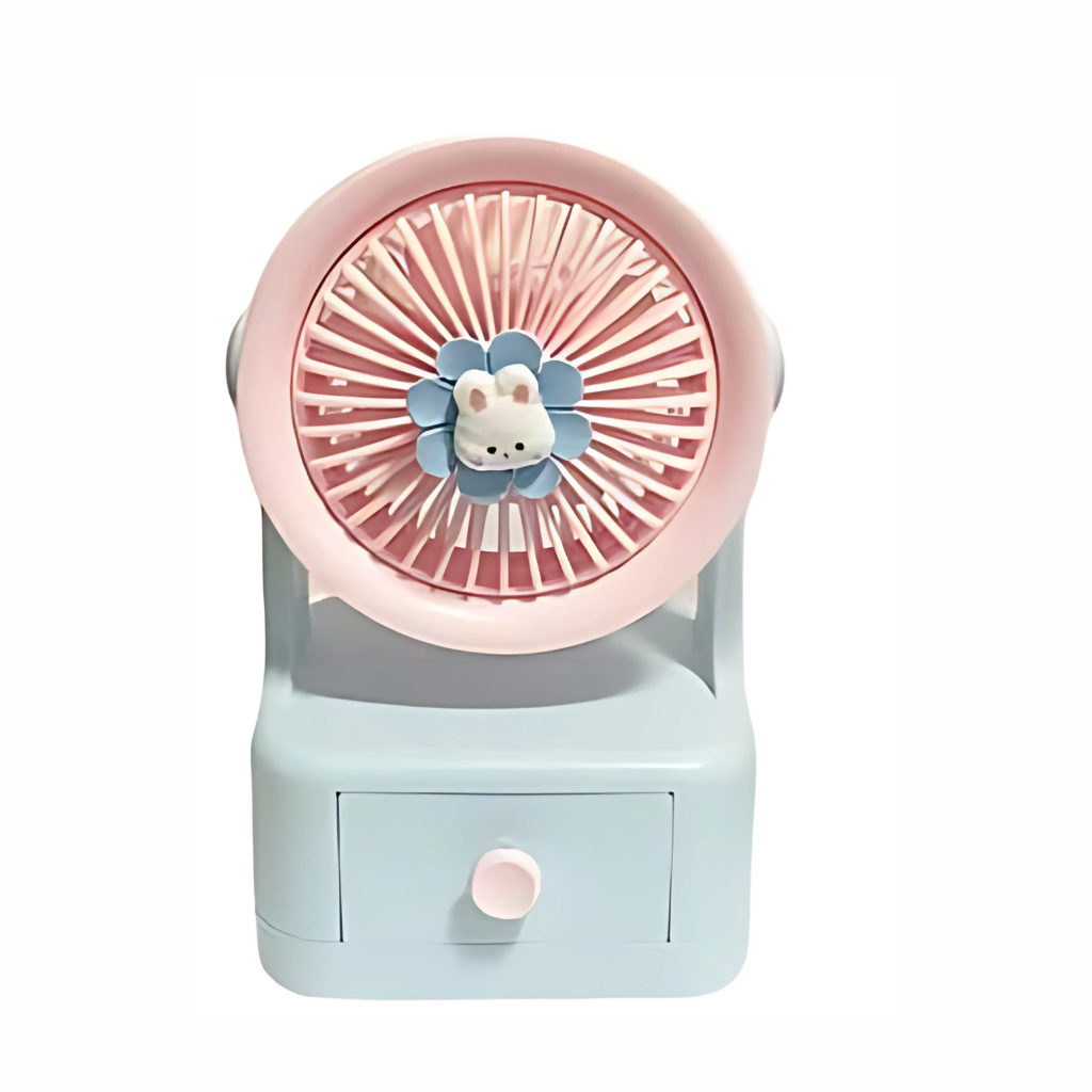Mini Compact Drawer Desk Fan | Pink & Blue Rabbit