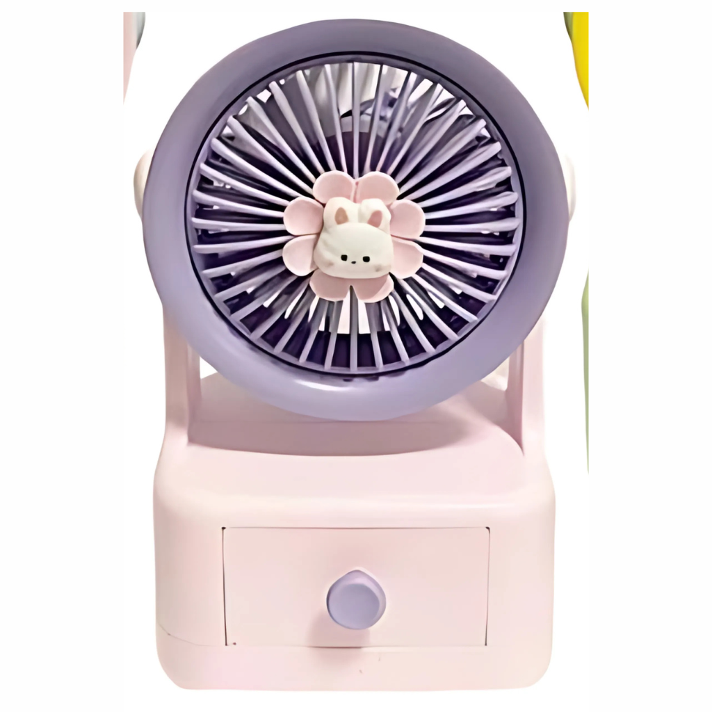 Mini Compact Drawer Desk Fan | Pink & Purple Bunny