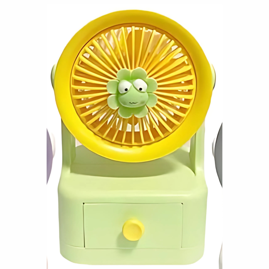 Mini Compact Drawer Desk Fan | Green & Yellow Frog