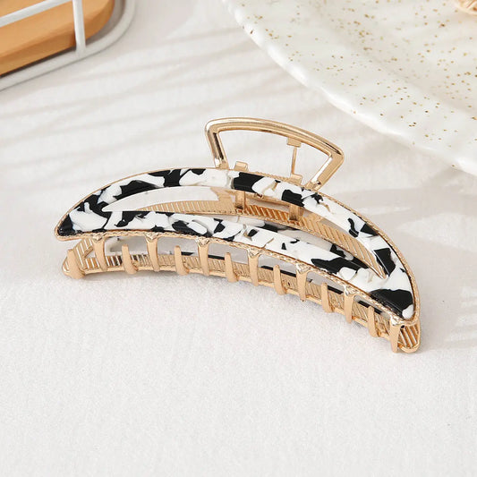 Marble Metal Hair Claw | Black & White Marble